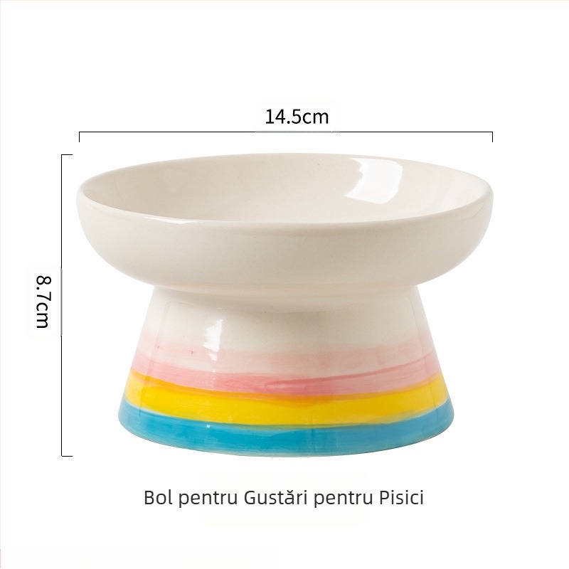 Bol ceramic pentru pisici, stil Ins, cu gât înalt, protecție pentru gură înclinată, bol pentru câini, bol pentru hrană, bol pentru băut, anti-șoc peste bolul pentru orez pentru animale de companie
