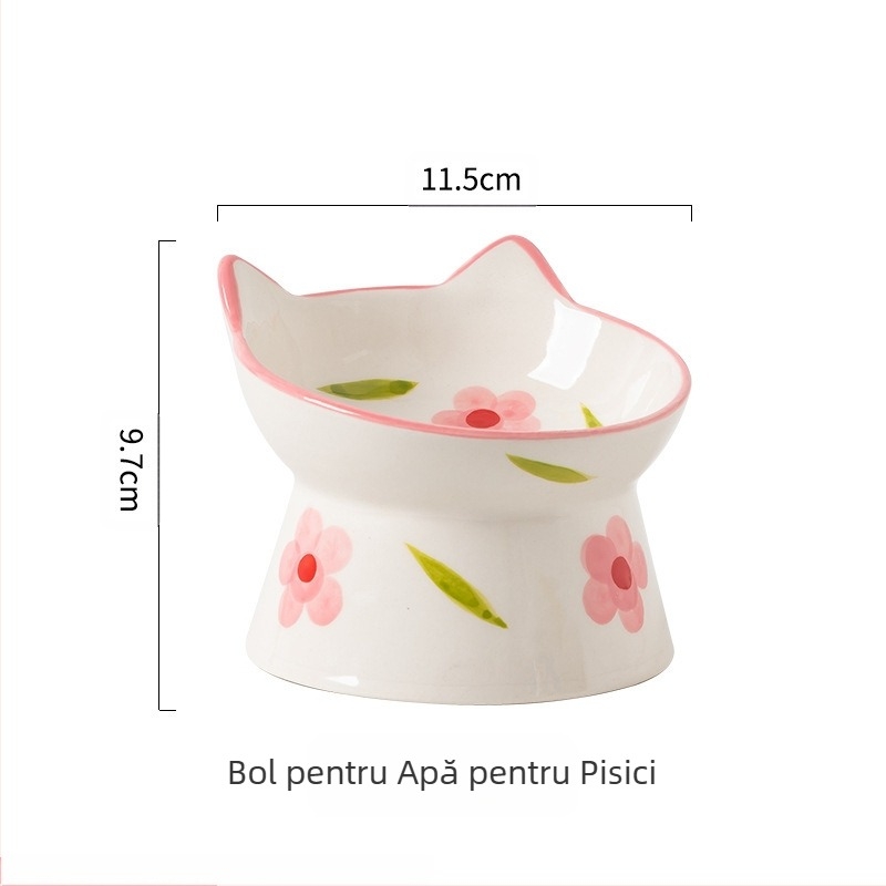 Bol ceramic pentru pisici, stil Ins, cu gât înalt, protecție pentru gură înclinată, bol pentru câini, bol pentru hrană, bol pentru băut, anti-șoc peste bolul pentru orez pentru animale de companie