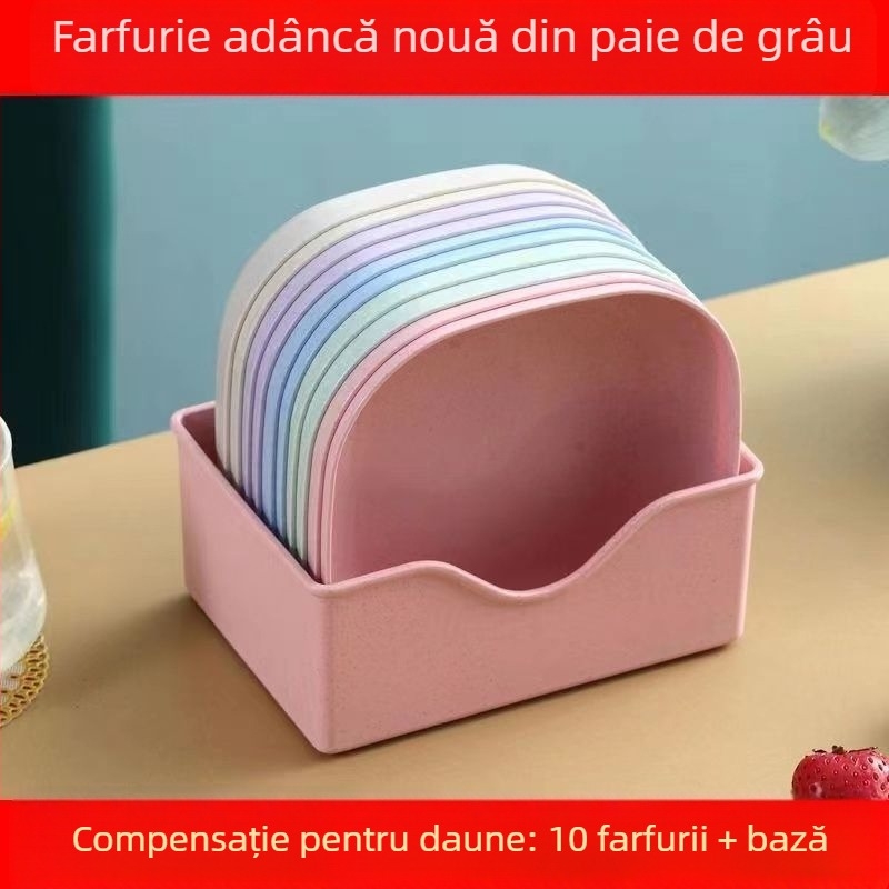 Farfurie pentru scuipat oase, farfurie pentru oase de uz casnic, farfurie pentru oase, farfurie creativă din plastic, farfurie mică cu bază, masă în stil japonez, paie de grâu