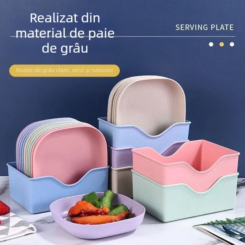 Farfurie pentru scuipat oase, farfurie pentru oase de uz casnic, farfurie pentru oase, farfurie creativă din plastic, farfurie mică cu bază, masă în stil japonez, paie de grâu