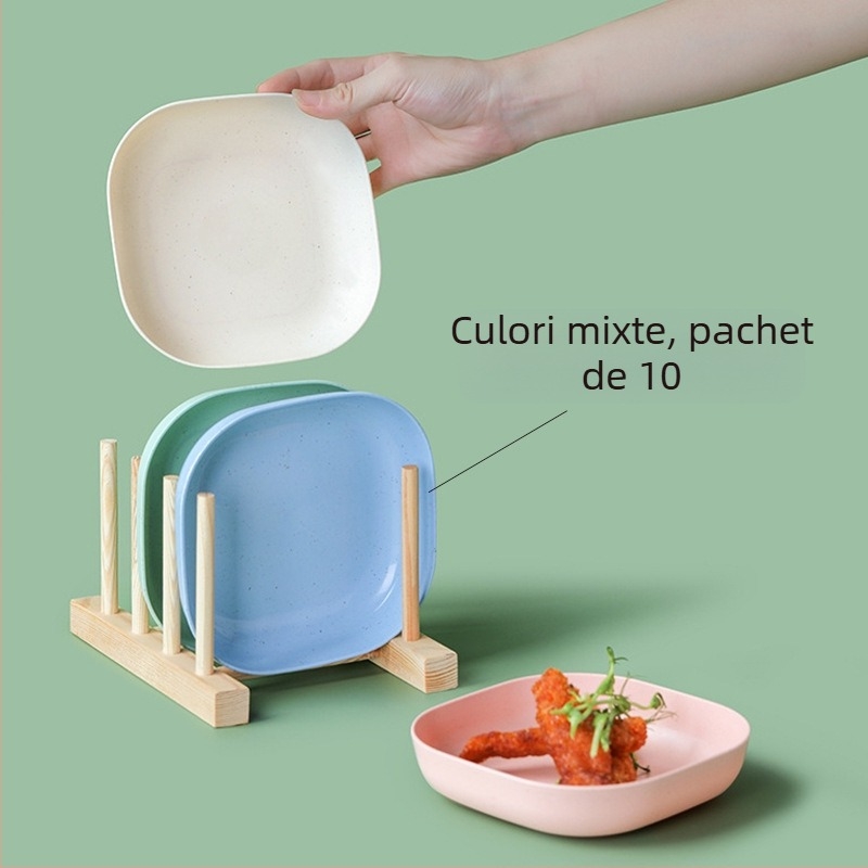 Farfurie pentru scuipat oase, farfurie pentru oase de uz casnic, farfurie pentru oase, farfurie creativă din plastic, farfurie mică cu bază, masă în stil japonez, paie de grâu
