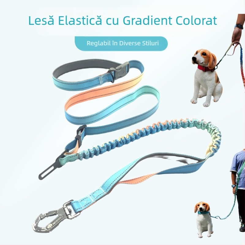 Lesă telescopică elastică rezistentă la explozii, prefabricată de producător, cu gradient de culoare, lesă de tracțiune, hands-free, pentru talie, cross-body, pentru câini, lesă de alergare