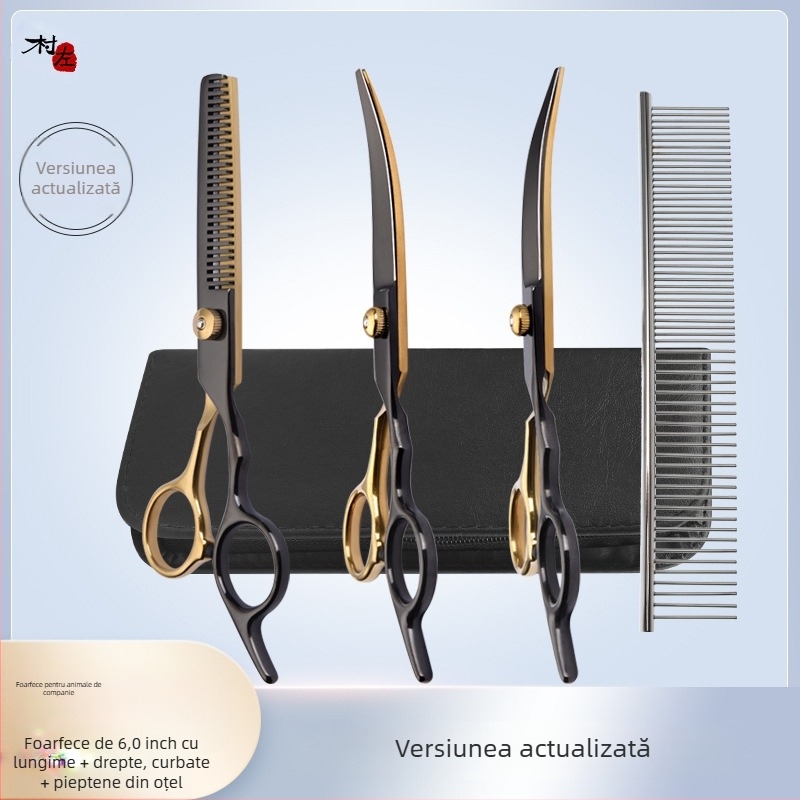 Foarfece de înfrumusețare pentru animale de companie, instrument de tuns părul, set special de tuns, foarfece curbate pentru părul de câine, artefact de forfecare de pluș