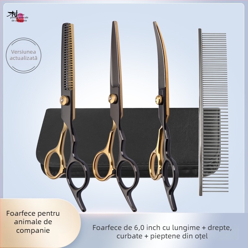 Foarfece de înfrumusețare pentru animale de companie, instrument de tuns părul, set special de tuns, foarfece curbate pentru părul de câine, artefact de forfecare de pluș