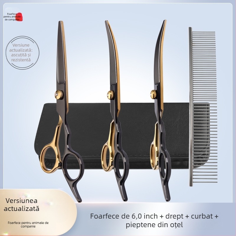 Foarfece de înfrumusețare pentru animale de companie, instrument de tuns părul, set special de tuns, foarfece curbate pentru părul de câine, artefact de forfecare de pluș