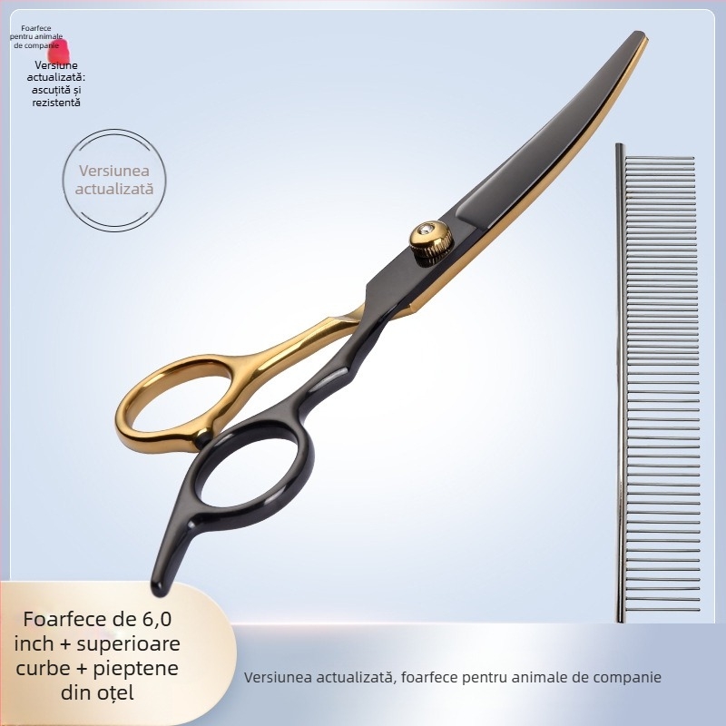 Foarfece de înfrumusețare pentru animale de companie, instrument de tuns părul, set special de tuns, foarfece curbate pentru părul de câine, artefact de forfecare de pluș