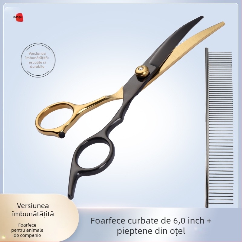 Foarfece de înfrumusețare pentru animale de companie, instrument de tuns părul, set special de tuns, foarfece curbate pentru părul de câine, artefact de forfecare de pluș