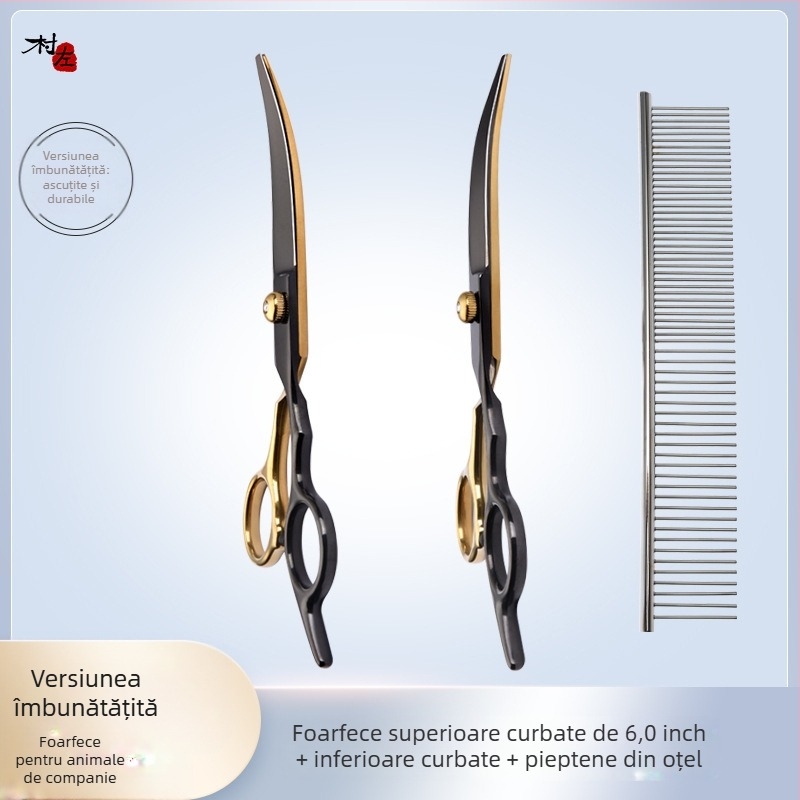 Foarfece de înfrumusețare pentru animale de companie, instrument de tuns părul, set special de tuns, foarfece curbate pentru părul de câine, artefact de forfecare de pluș