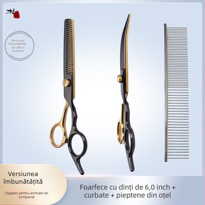 Foarfece de înfrumusețare pentru animale de companie, instrument de tuns părul, set special de tuns, foarfece curbate pentru părul de câine, artefact de forfecare de pluș