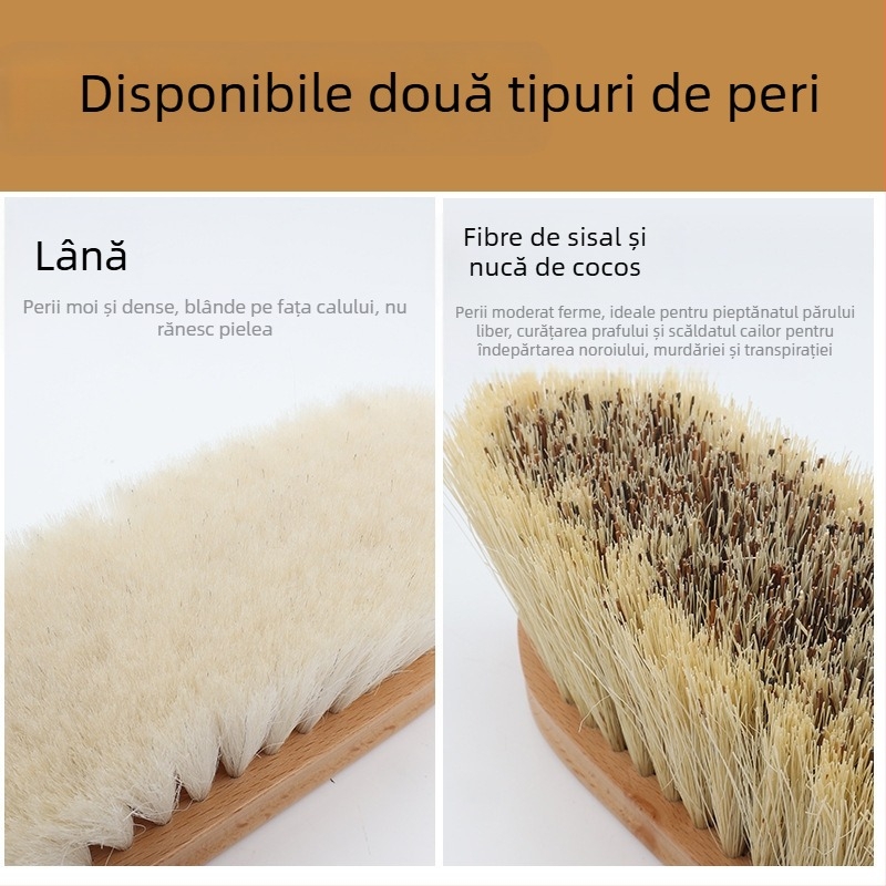 Articole pentru cai, Perie de curățat cai, Perie din lână, Perie din sisal cu palmier de cocos, Perie de curățat baie din lemn masiv, Perie pentru cai