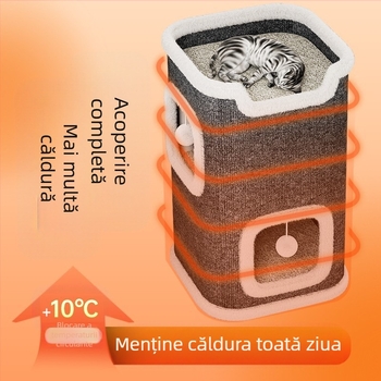 Cuib de pisică, cadru de cățărat pentru pisici, copac pentru pisici, placă de zgârietură pentru pisici integrată, patru anotimpuri, universal, cald, de iarnă, semi-închis, butoi din sisal, strat dublu, cuib de pisică