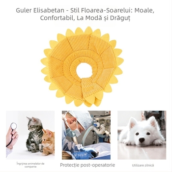 Zgardă elizabetană cu model de floarea-soarelui pentru pisici și câini, accesoriu pentru cap anti-zgârieturi și mușcături pentru animale de companie, zgardă moale pentru pisici, cerc al rușinii