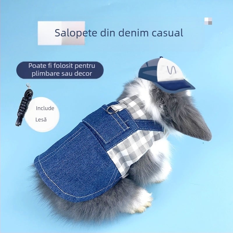 Lesă pentru iepuri de companie, lesă cu urechi căzute, accesorii vestimentare pentru iepuri pitici, iepure pentru pui de iepure, lesă din denim pentru îmbrăcăminte, iepure