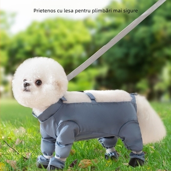 Câini care ies în oraș haine impermeabile rezistente la murdărie pantaloni de tracțiune caldi Teddy cu patru picioare haine câine mic Bichon ieși în oraș picior acoperire