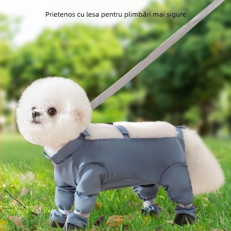 Câini care ies în oraș haine impermeabile rezistente la murdărie pantaloni de tracțiune caldi Teddy cu patru picioare haine câine mic Bichon ieși în oraș picior acoperire