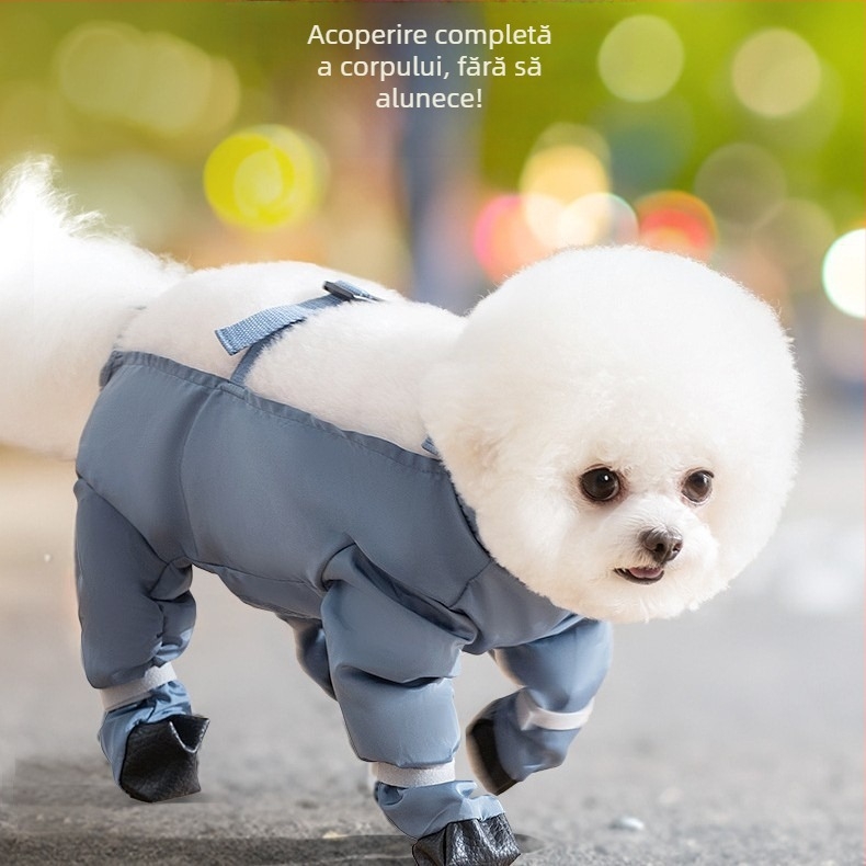 Câini care ies în oraș haine impermeabile rezistente la murdărie pantaloni de tracțiune caldi Teddy cu patru picioare haine câine mic Bichon ieși în oraș picior acoperire