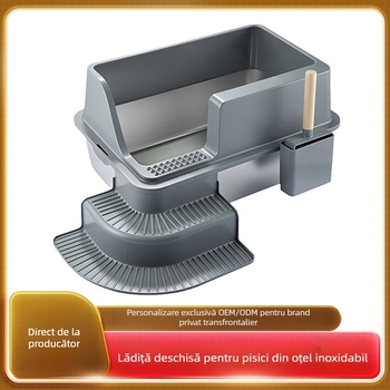 Litiera pentru pisici din oțel inoxidabil, cea mai bine vândută de pe Amazon, extra mare, anti-stropire, semi-închisă, cu scări, abdomen, include o lingă pentru pisici