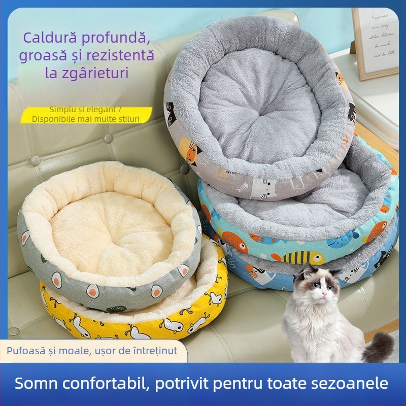 Cuib rotund din bumbac și in pentru animale de companie, pentru toate anotimpurile, cuib moale, cuib pentru câini, cuib pentru pisici, covoraș pentru animale de companie, pat pentru câini, cușcă, covoraș pentru câini
