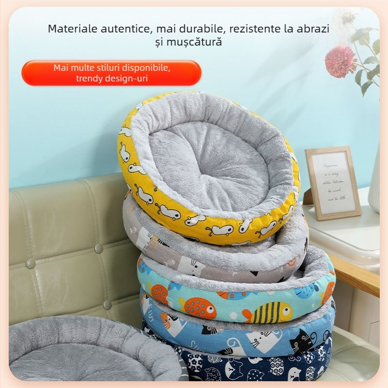 Cuib rotund din bumbac și in pentru animale de companie, pentru toate anotimpurile, cuib moale, cuib pentru câini, cuib pentru pisici, covoraș pentru animale de companie, pat pentru câini, cușcă, covoraș pentru câini