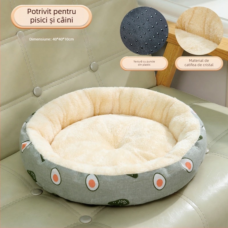 Cuib rotund din bumbac și in pentru animale de companie, pentru toate anotimpurile, cuib moale, cuib pentru câini, cuib pentru pisici, covoraș pentru animale de companie, pat pentru câini, cușcă, covoraș pentru câini