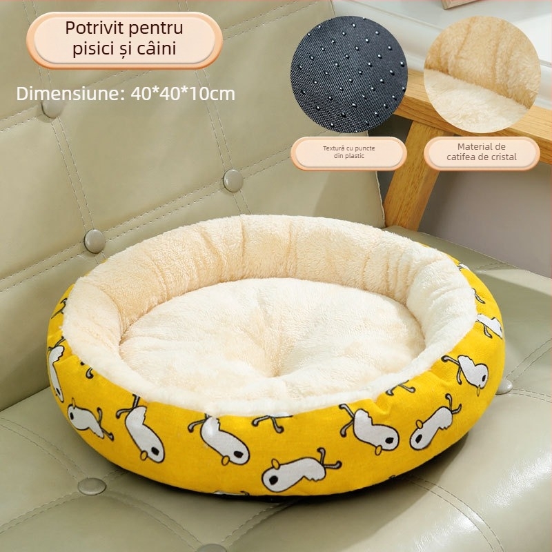 Cuib rotund din bumbac și in pentru animale de companie, pentru toate anotimpurile, cuib moale, cuib pentru câini, cuib pentru pisici, covoraș pentru animale de companie, pat pentru câini, cușcă, covoraș pentru câini