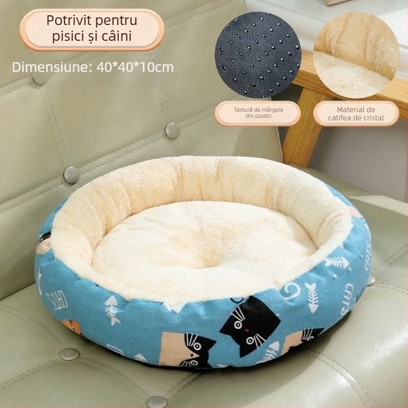 Cuib rotund din bumbac și in pentru animale de companie, pentru toate anotimpurile, cuib moale, cuib pentru câini, cuib pentru pisici, covoraș pentru animale de companie, pat pentru câini, cușcă, covoraș pentru câini