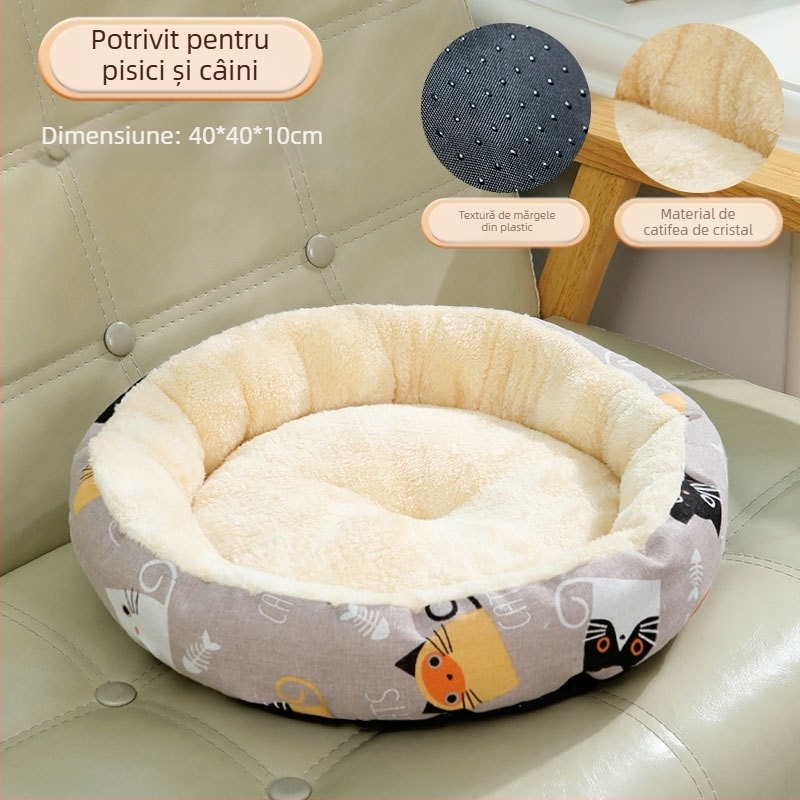 Cuib rotund din bumbac și in pentru animale de companie, pentru toate anotimpurile, cuib moale, cuib pentru câini, cuib pentru pisici, covoraș pentru animale de companie, pat pentru câini, cușcă, covoraș pentru câini