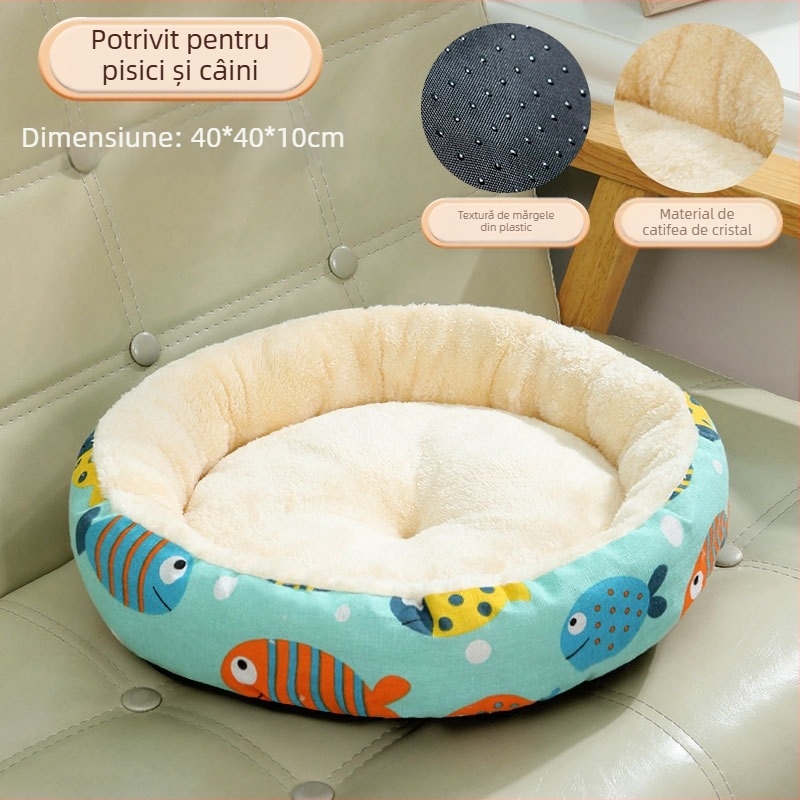 Cuib rotund din bumbac și in pentru animale de companie, pentru toate anotimpurile, cuib moale, cuib pentru câini, cuib pentru pisici, covoraș pentru animale de companie, pat pentru câini, cușcă, covoraș pentru câini