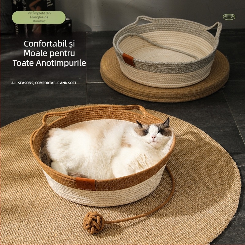 Cuib rotund de pisică din ratan, țesut manual, în stil japonez, pentru pisici, cuib de animale de companie, covoraș rotund pentru canisă, vânzare cu ridicata transfrontalieră