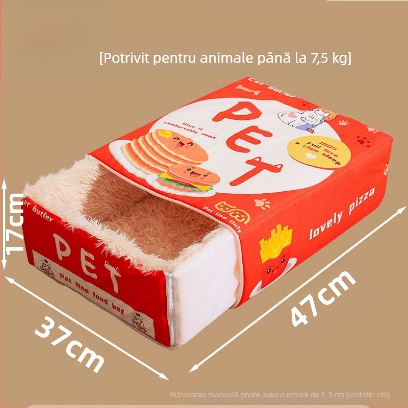 Cuibă de pisică, cu gustări din desene animate, atent selectată, pat dreptunghiular, complet închis, cutie sigură pentru biscuiți, cuib universal pentru animale de companie, pentru patru sezoane