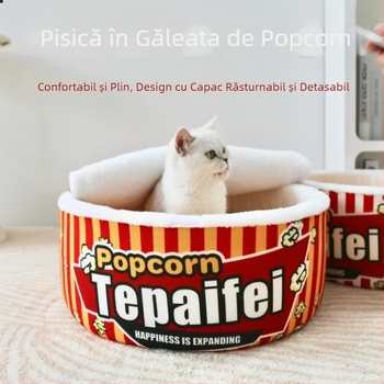 Cuibă de animale de companie, cușcă pentru pisici, cușcă pentru câini, toamnă și iarnă nouă 2024, semi-închisă, căptușită cu fleece, pentru patru anotimpuri, universală
