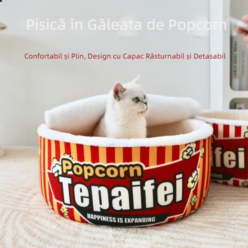 Cuibă de animale de companie, cușcă pentru pisici, cușcă pentru câini, toamnă și iarnă nouă 2024, semi-închisă, căptușită cu fleece, pentru patru anotimpuri, universală