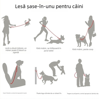 Articole recomandate pentru animale de companie, Lesă auto pentru alergare, Lesă pentru câini șase în unu, Centură de siguranță pentru câini din nailon anti-rupere