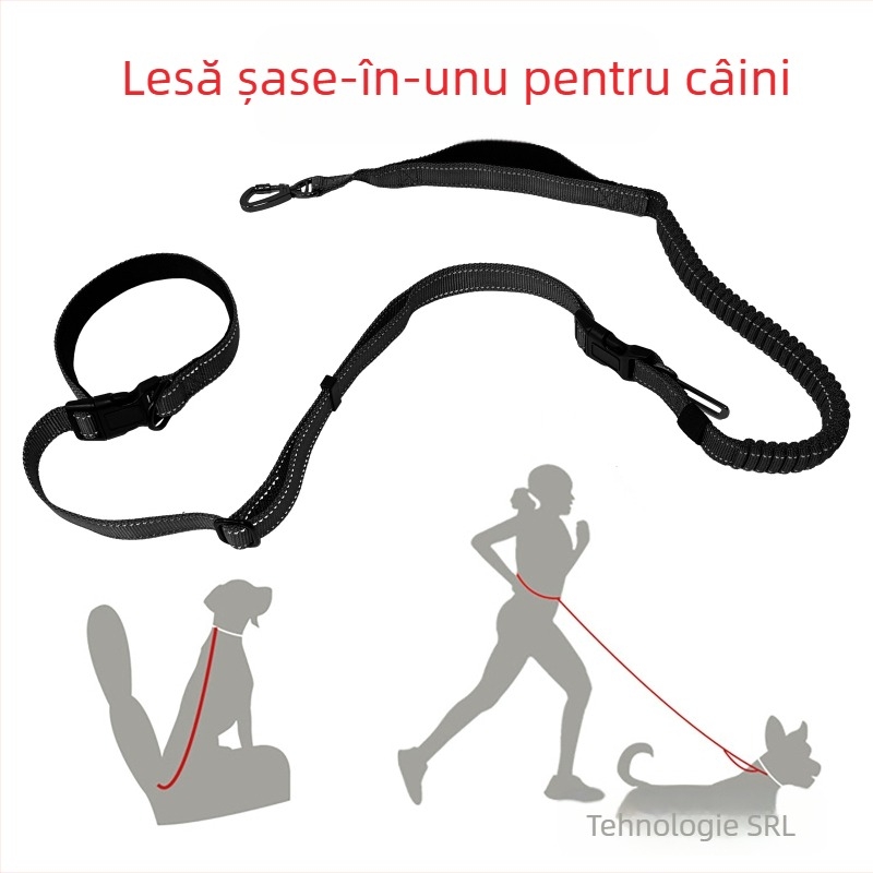 Articole recomandate pentru animale de companie, Lesă auto pentru alergare, Lesă pentru câini șase în unu, Centură de siguranță pentru câini din nailon anti-rupere