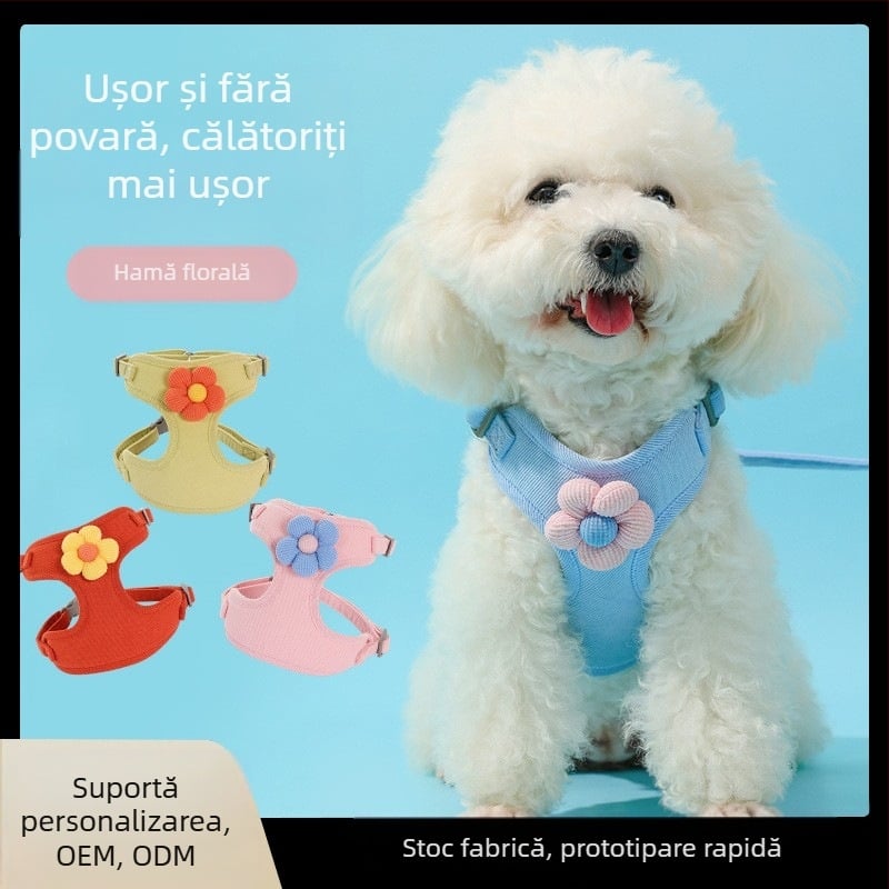Vestă nouă cu frânghie de tracțiune pentru câini, stil floare, curea de piept pentru cățeluș, curea de piept pentru animale de companie, articole pentru animale de companie en-gros