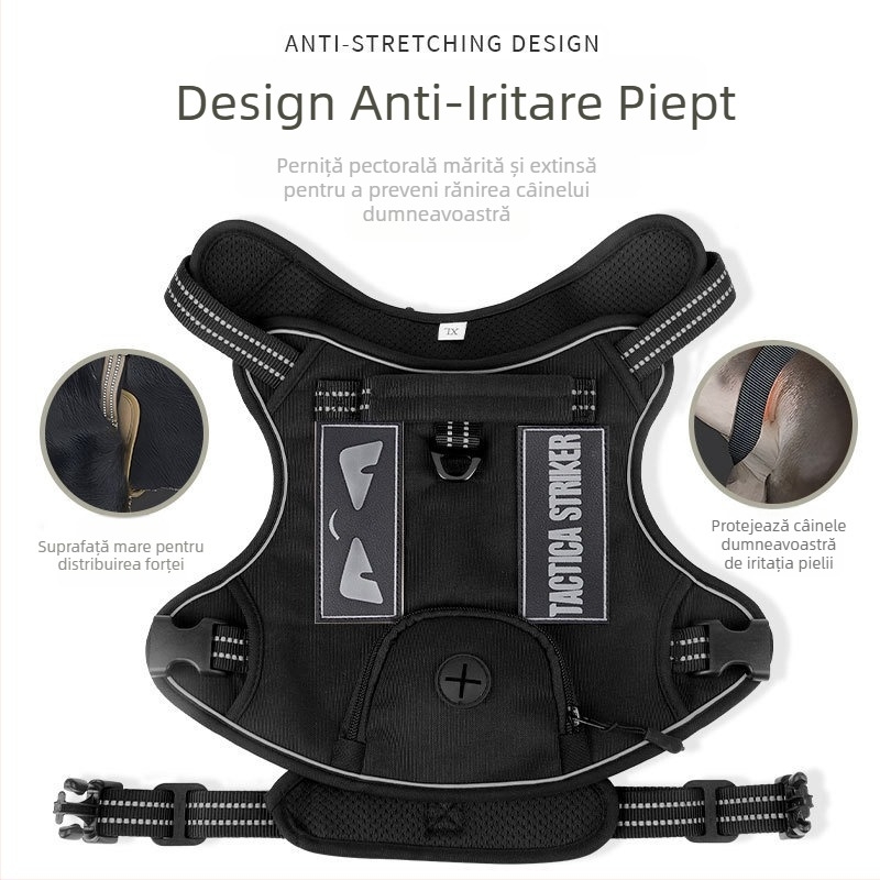 Coardă tactică pentru câini Amazon transfrontalieră, pentru piept de câine, spate, câini medii și mari, curea de piept pentru animale de companie, rezistentă la explozii, frânghie de tracțiune Rush pentru câini