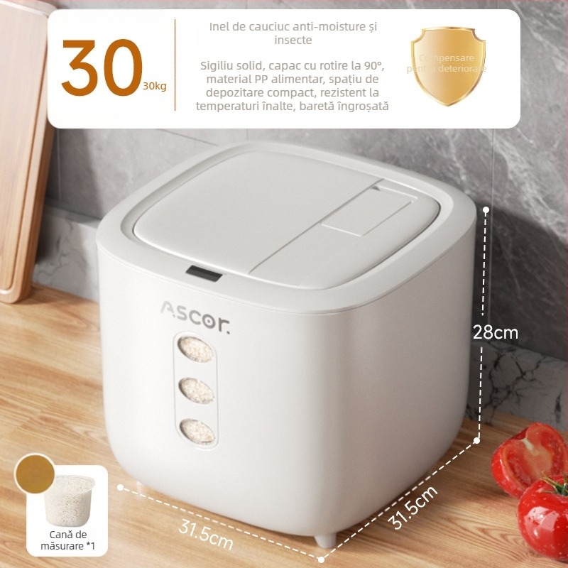 Găleată de orez, sigilată, rezistentă la insecte și umiditate, 10 kg, elegantă, rezervor de depozitare a făinii de calitate alimentară, cutie cilindrică pentru orez, depozitare a tăițeilor de orez