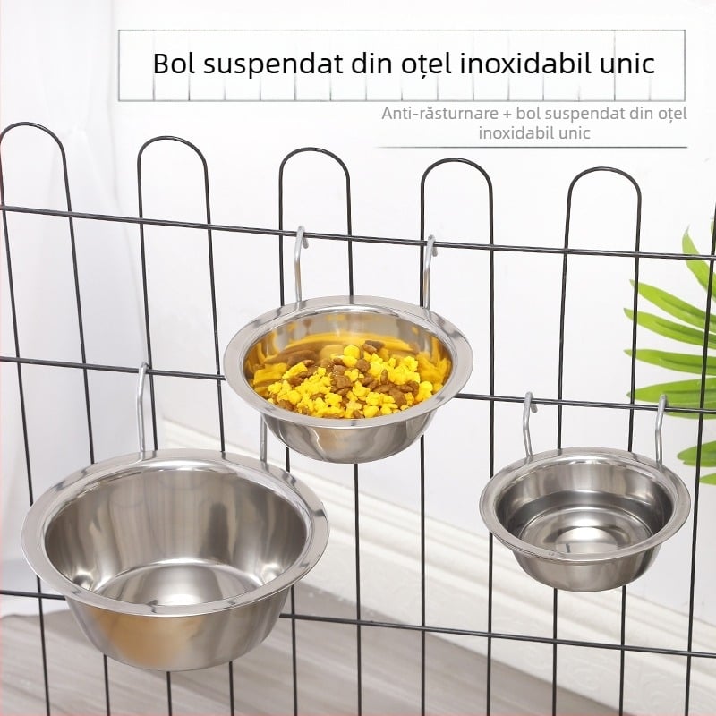 Spot en-gros nou cușcă pentru câini pentru animale de companie, bol suspendat din oțel inoxidabil pentru câini, un singur bol, ustensile pentru hrană pentru animale de companie, ustensile pentru apă