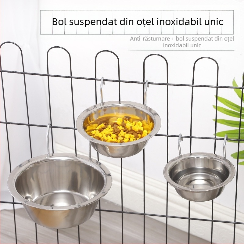 Spot en-gros nou cușcă pentru câini pentru animale de companie, bol suspendat din oțel inoxidabil pentru câini, un singur bol, ustensile pentru hrană pentru animale de companie, ustensile pentru apă