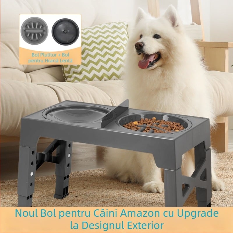 Bol pentru animale de companie, pentru ridicarea alimentelor lente, pliabil, pentru alimente lente, anti-sufocare, bol pentru orez ridicat, bol dublu, bol ridicat, bol pentru linge