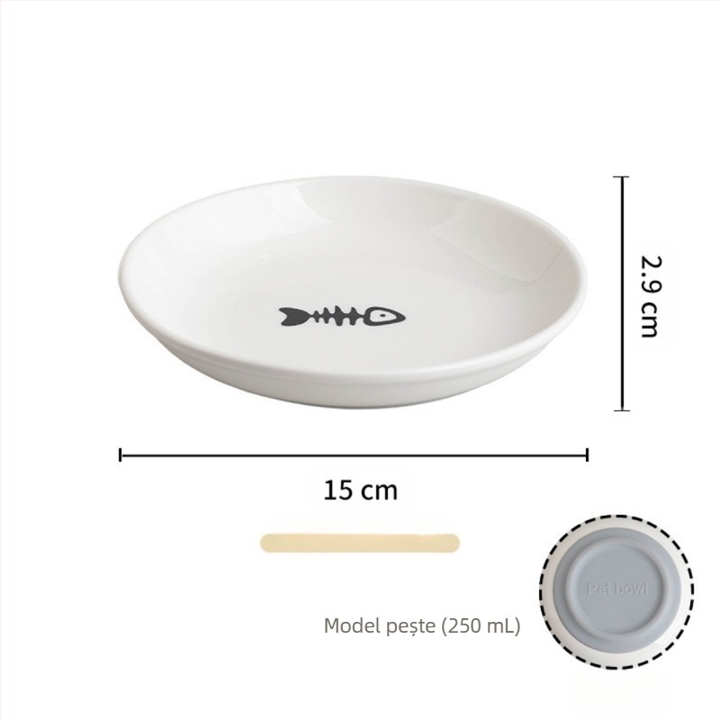 Bol ceramic pentru pisici, articole transfrontaliere pentru animale de companie, bol ceramic antiderapant din silicon, bol pentru hrană pentru câini, bol anti-răsucire pentru hrană pentru pisici, bol pentru câini cu os de pește
