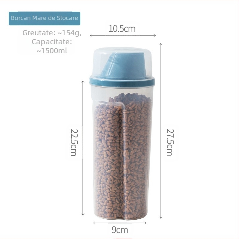 Găleată de depozitare a cerealelor, hrană pentru pisici și câini, rezervor de depozitare sigilat, rezistent la umiditate, cutie de depozitare a cerealelor pentru animale de companie, portabilă, pentru ieșire