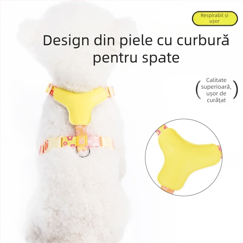 Curea de piept pentru câini de talie mică și medie, Bichon, cu contrast de dopamină, pentru piept de câine, spate, în aer liber, plimbări cu câini, respirabilă, pentru cățeluș