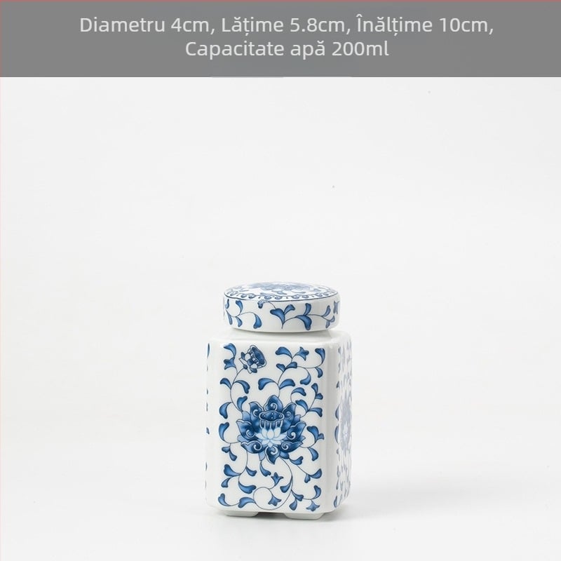 Borcan de ceai de dimensiuni mici din ceramică, sigilat, cutie de ambalare pentru ceai de uz casnic, borcan de ceai celadon, borcan de depozitare, borcan general cu capac