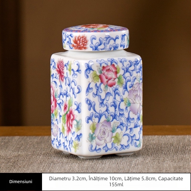 Borcan de ceai de dimensiuni mici din ceramică, sigilat, cutie de ambalare pentru ceai de uz casnic, borcan de ceai celadon, borcan de depozitare, borcan general cu capac