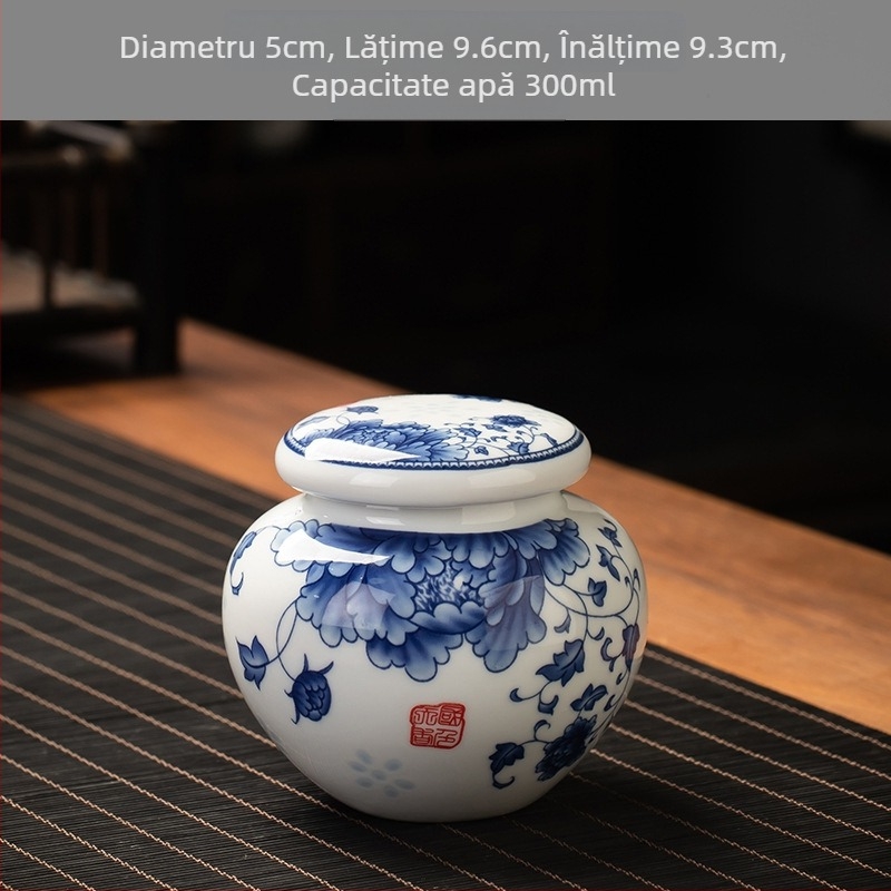 Borcan de ceai de dimensiuni mici din ceramică, sigilat, cutie de ambalare pentru ceai de uz casnic, borcan de ceai celadon, borcan de depozitare, borcan general cu capac
