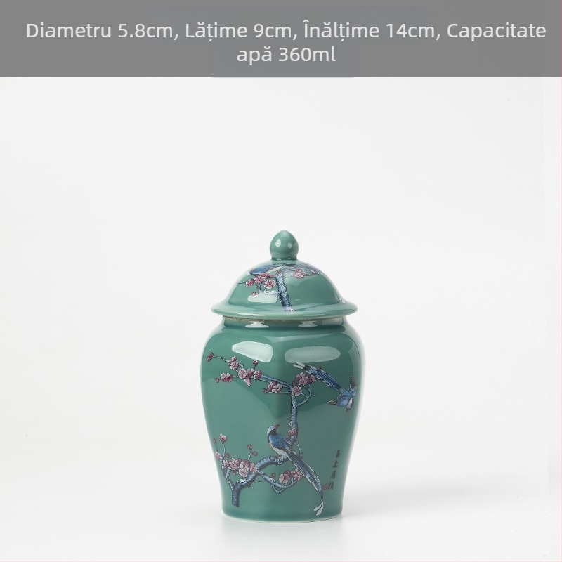 Borcan de ceai de dimensiuni mici din ceramică, sigilat, cutie de ambalare pentru ceai de uz casnic, borcan de ceai celadon, borcan de depozitare, borcan general cu capac