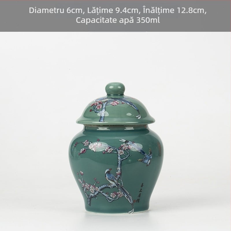 Borcan de ceai de dimensiuni mici din ceramică, sigilat, cutie de ambalare pentru ceai de uz casnic, borcan de ceai celadon, borcan de depozitare, borcan general cu capac