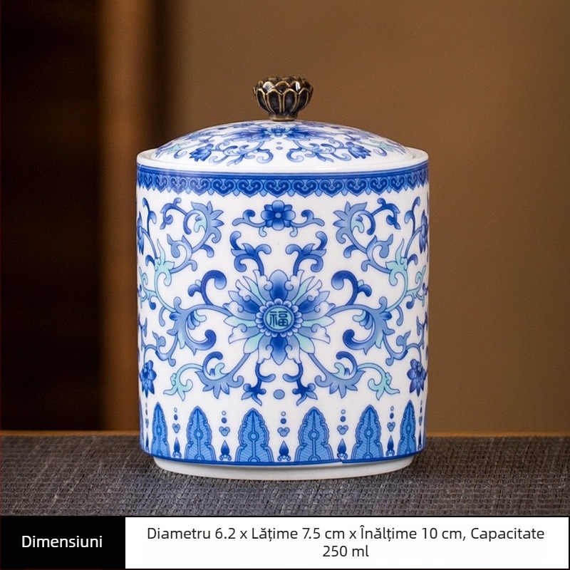 Borcan de ceai de dimensiuni mici din ceramică, sigilat, cutie de ambalare pentru ceai de uz casnic, borcan de ceai celadon, borcan de depozitare, borcan general cu capac