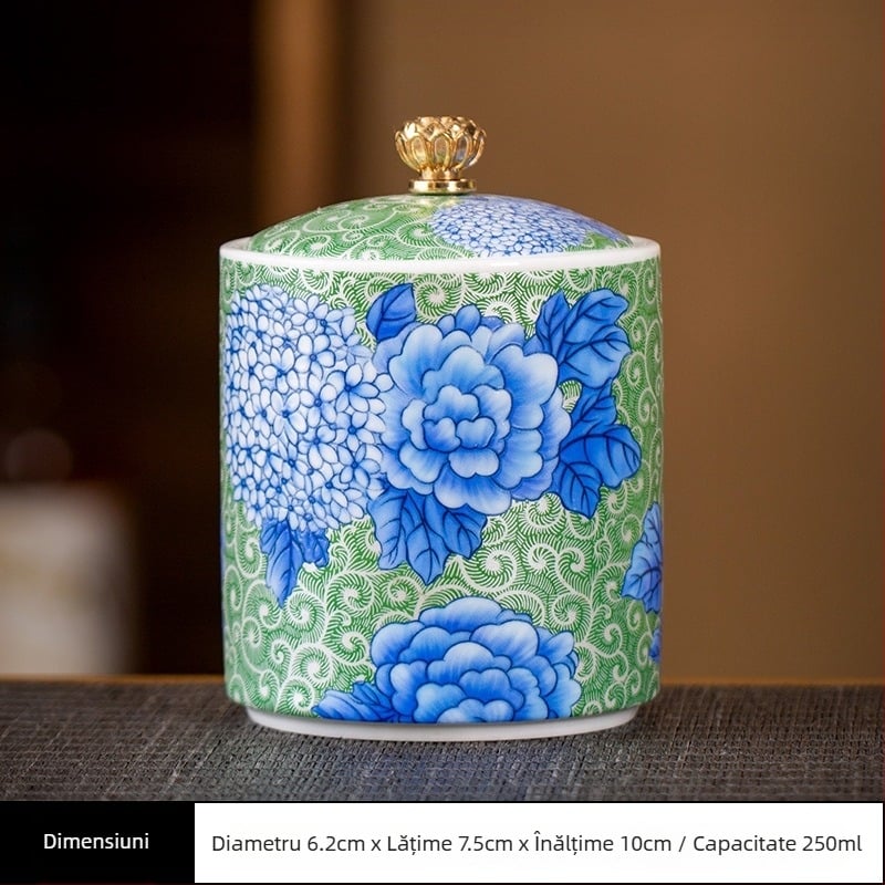Borcan de ceai de dimensiuni mici din ceramică, sigilat, cutie de ambalare pentru ceai de uz casnic, borcan de ceai celadon, borcan de depozitare, borcan general cu capac
